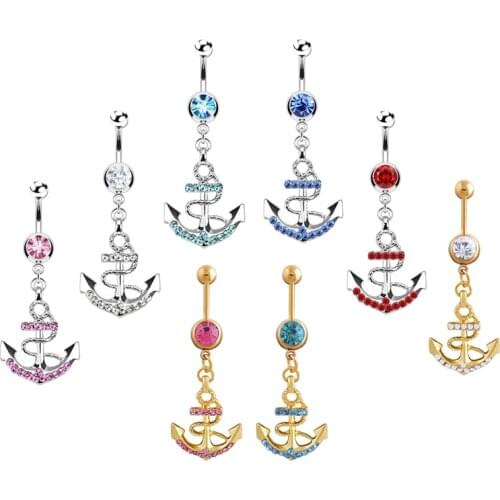 1PC Crystal Anchor Piercing Navel Belly Bars Button Ring Rhinestone Body Jewelry Piercing Ombligo Ring Earring In Navel Women
