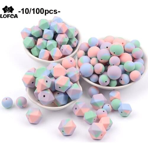 LOFCA Tie-dye 100pcs/lot Silicone Beads Teething Necklace Baby Teether Toy Silicone BPA Free Teething Beads Charms Newborn