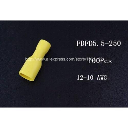 100Pcs FDFD5.5-250 AWG 12-10 Cable Insulating Spade Crimp Terminals Connector