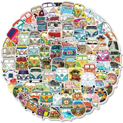 100PCS/Pack Classic Hippie Bus Graffiti Stickers For Laptop Notebook Skateboard Computer Luggage Car Decal Sticker
