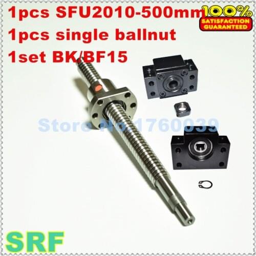 20mm Rolled Ballscrew RM2010 L=500mm C7+1pcs SFU2010 ballnut+1set BK/BF15 Ball Screw end support