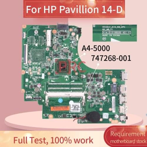 747268-001 747268-501 For HP Pavillion 14-D 245 G2 A4-5000 Notebook Mainboard 01019BG00 AM5000 DDR3 Laptop Motherboard