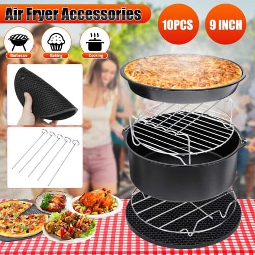 9 Inch Air Fryer Accessories Fit for Airfryer 5.2-6.8QT Baking Basket Pizza Plate Grill Pot 13/12/10/8 Kitchen Cooking Tool Sets