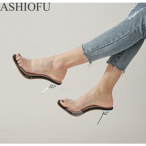 ASHIOFU Hot Sale Ladies High Heel Sandals Party Prom PVC Leather Dress Shoes Sexy Easy Wear Fashion Club Evening Sandals Shoes