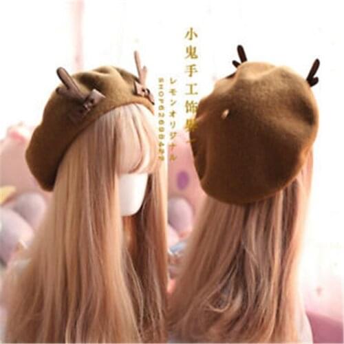 Christmas Antlers Beret Cute Girl Hat Painter Cap Winter Accessories stuffed cute collection limit cosplay christmas Gift