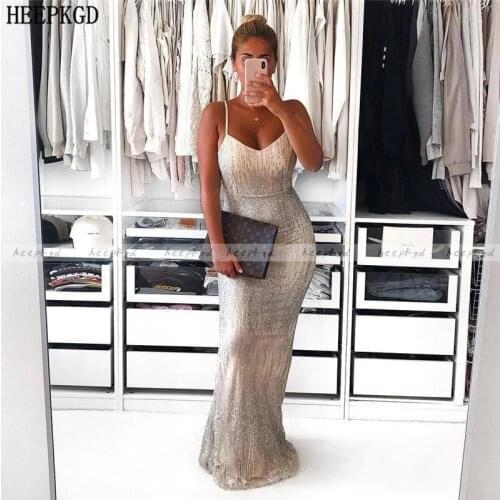 Shiny Mermaid Long Formal Arabic Evening Dress Spaghetti Strap Backless Plus Size Sexy Prom Gowns Robe De Soiree Party Dresses