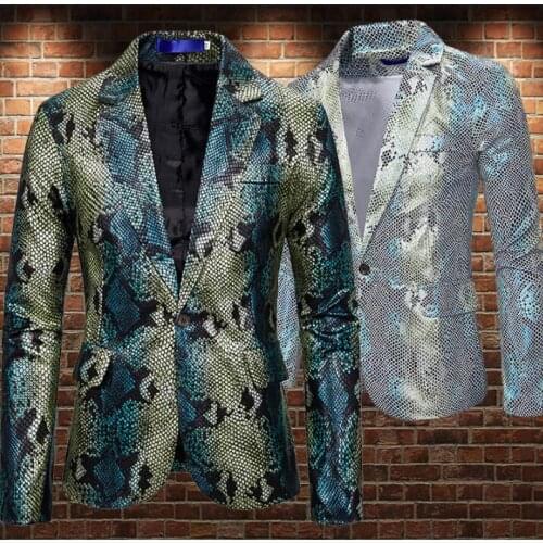 Colorblock snakeskin pattern blazer men suits designs jacket mens stage costumes for singers clothes dance star style dress b447