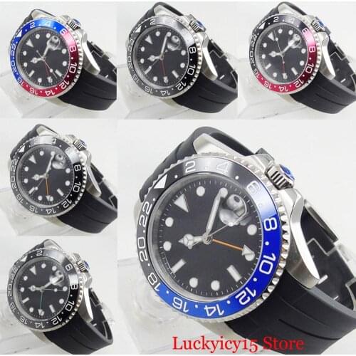6 models GMT Hot PARNIS Sapphire Glass Nologo 40mm Automatic Men Watch Rubber Strap MINGZHU 3804 Movement