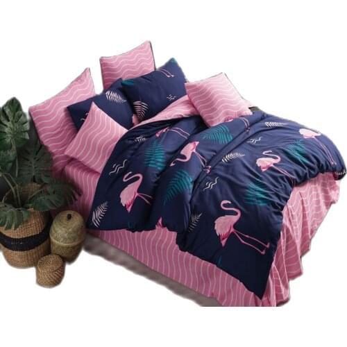 Flamingo Double Personality Duvet cover set Pink Navy Blue 200*220 Size Cotton Cotton Home Textile