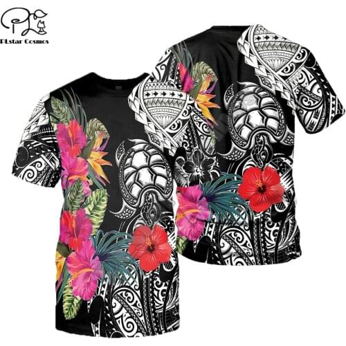 PLstar Cosmos 3DPrint Polynesian Sea Turtle Tattoo Hibiscus Harajuku Streetwear Native Unisex Funny Tshirts Short sleeve -a5