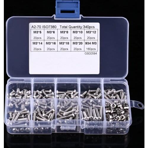 GTBL 340pcs M3 Hex Socket Screw Nut Stainless Steel M3 Screws Nuts Assortment Kit Fastener