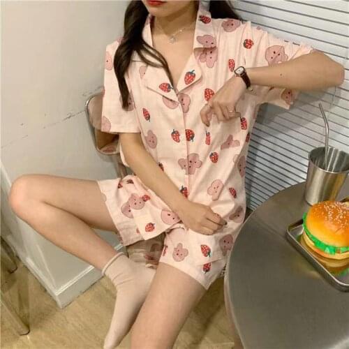 Princess Style Short Sleeved Cardigan Pajamas Female Summer Students Lovely Two-piece Home Clothes Can Be Worn Outside