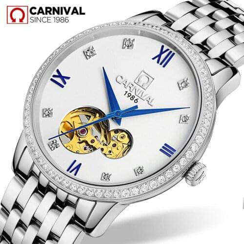 Carnival Top Brand Men Fashion Automatic Mechanical Watch Waterproof Luxury Sapphire Diamond Watches Men Sport Skeleton Clock