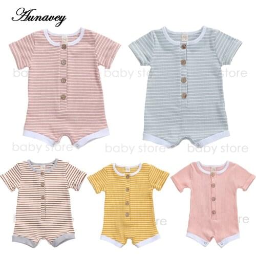 0-18M NEW Summer Baby Girl Clothing One Piece Romper Casual Short Sleeve Striped Ribbed Knitted Jumpsuit Overalls Clothes