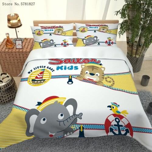 2/3 Pieces Tiger Elephant Bedding Set 3D Print Ocean Navigation Duvet Cover Set Blue Anchor Bed Quilt Cover Pillowcase No Sheets