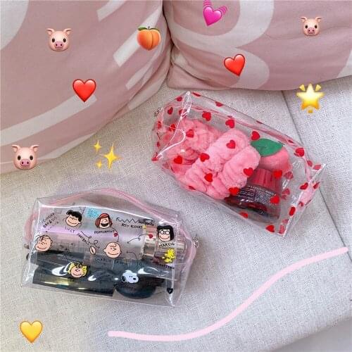 Woman Cosmetic Bags peach Heart-shaped Girl Strawberry Portable Travel Waterproof Transparent Storage Pouch Makeup Case