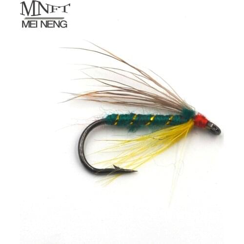 MNFT 10PCS 6# Trout Fishing Wet Fly Green Body Gold Line Wrapped Barbed Hooks Caddis Nymph