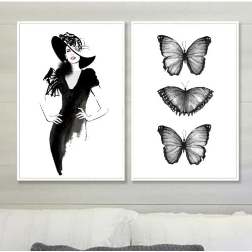 Fashion Girl Butterfly Black Lips Quotes Wall Art Canvas Painting Nordic Posters And Prints Wall Pictures For Living Room Decor