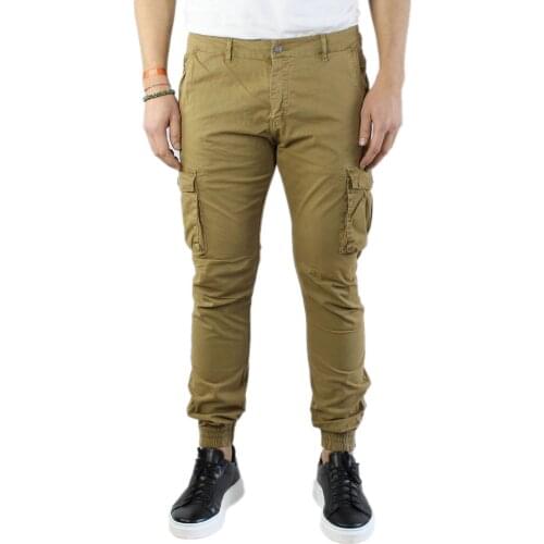 Man Cargo pants Beige cotton side pockets Slim Fit pants with big pockets