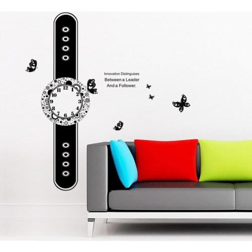 Watch Shape Wall Stickers Butterfly English Quote Home Decor Decal Fancy DIY Needle Wall Clock Self Adhesive Modern Art Murals