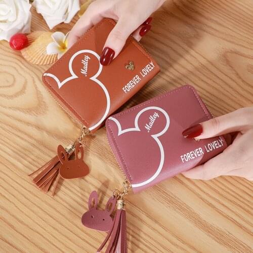 Disney Mickey Mouse Small Wallet Lady Short Zipper Tassel Key Coin Purse Student Small Mini Wallet Minnie Card Holder Clutch