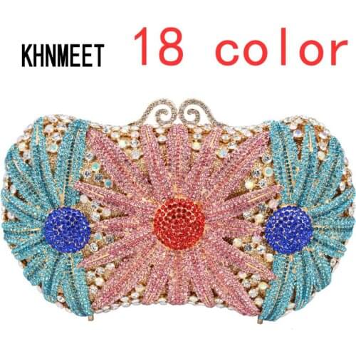 Newest Designer Flower Clutch Bag Metal Diamond Crystal Women Evening Bags Prom Purse Ladies Wedding Bags Day Clutches SC769