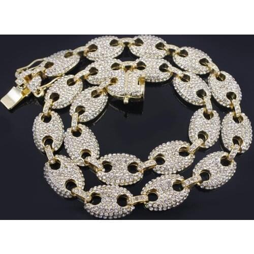 Hip hop necklace pig nose link chain 13mm iced out bling coffee choker gold silver color cuban mens rap dancer fashion jewelry