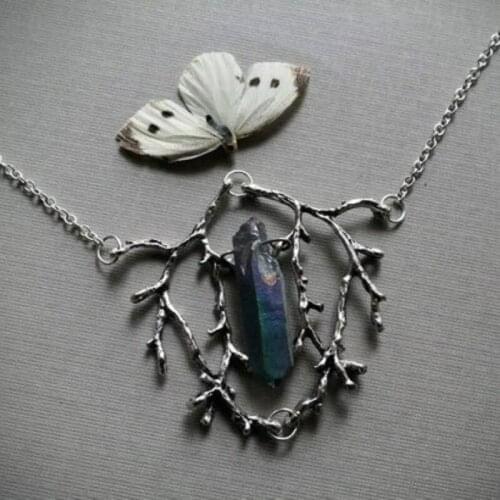 Lven Heart in Birch Silver Branch and Crystal Point Necklace