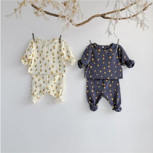 Autumn Baby Pajama Set Lemon Print Baby Clothing Set Kids Sleepwear For Newborn Girls Boys Toddler Tops + High Waist Pants 2Pcs