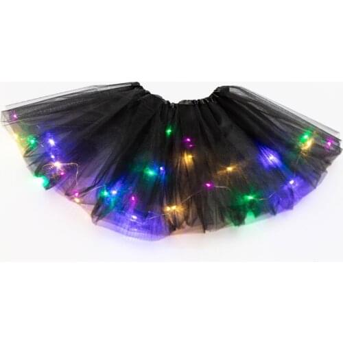 Women Girls Kids Neon LED Tutu Skirt Party Stage Dance Wear Pleated Layered Tulle Light Up Short Dress for 3-12 years old