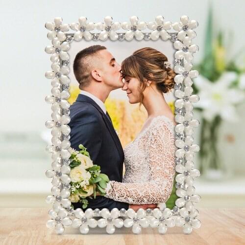 LASODY Acrylic Photo Frame Home Decoration Pearl Photo Frame 4x6 Inch Christmas Gift Rectangular Design Classic Alloy Crafts