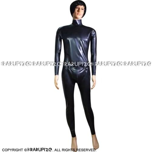 Black Sexy Latex Catsuit With Codpiece Back Zipper Rubber Body Suit Bodysuit Zentai Overall LTY-0133
