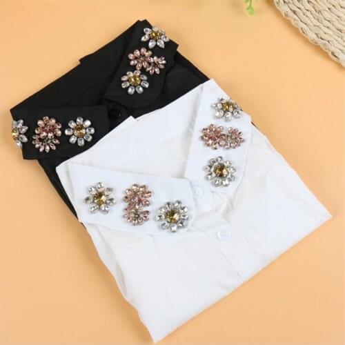 Detachable Black ladies fake collar Crystal New shirt sweet cotton choker collar Ladies shirt lapel pearl Spangled Pearl Starry