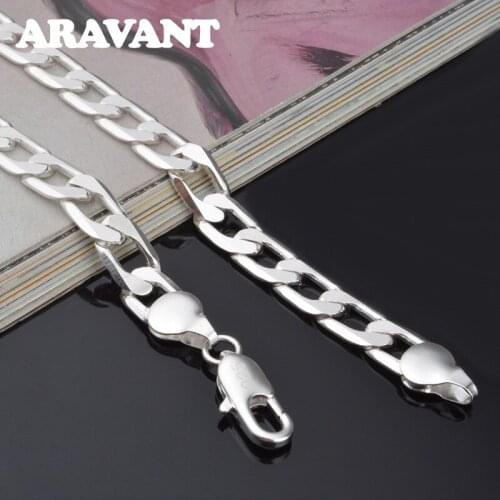 925 Silver 6MM 8MM Flat Link Chain Necklace For Women Men Wedding Jewelry Gifts