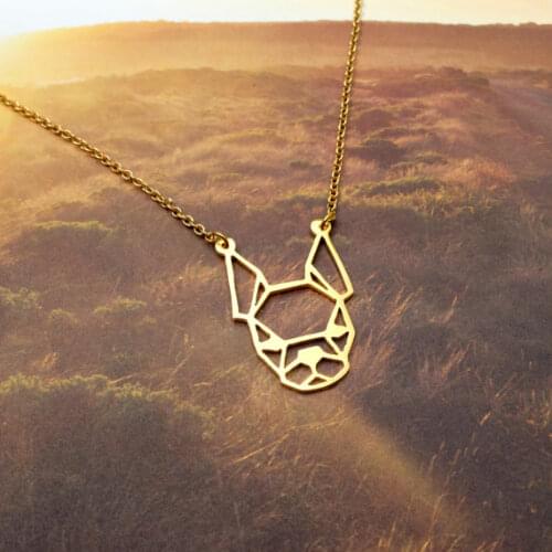 Trendy Gold Silver Color Boston Terrier Necklace Women Origami Statement Necklace Pet Jewelry Kolye Cs Go Collares