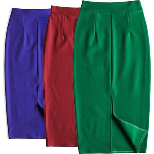 Spring Autumn Womens Skirt Korean Style Slit Solid Color High Waist Skirt New Commuter Elastic Slim Thin Female Skirts LL569