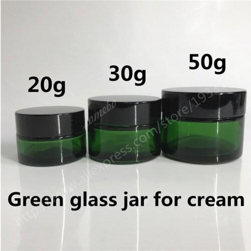 500pcs 20G 30G 50G Green Glass Jar Glass Cream Bottle Cosmetic Packaging Green Glass Cream Jar with Gold Lid
