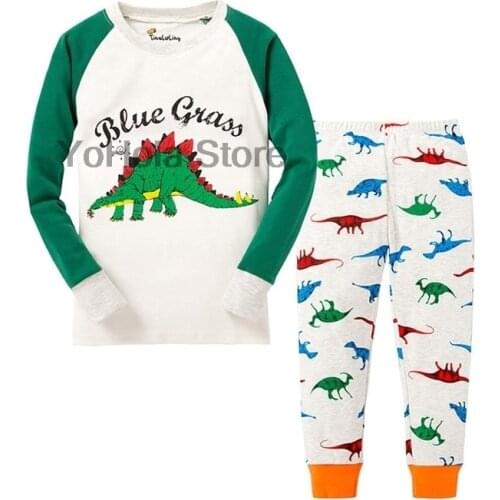 Cotton Kids Pajamas Sets Sleepwear Children Clothing Kids Cute Cartoon Dinosaur Homewear Full Sleeves Spring Autumn Nightwear