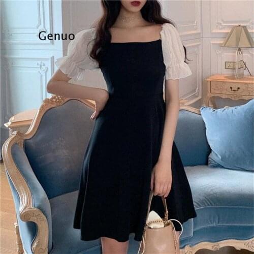 Summer Sexy Off Shoulder Dress Women Short Sleeved High Waisted Casual A-line Dress Slash Neck Short Dress Ladies Korean