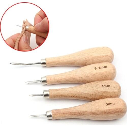 1pcs Leather Craft Wooden Diamond Rhombus Awl 3mm 4mm 5-6mm DIY Leather Stitching Sewing Awl Leathercraft Punch Tool