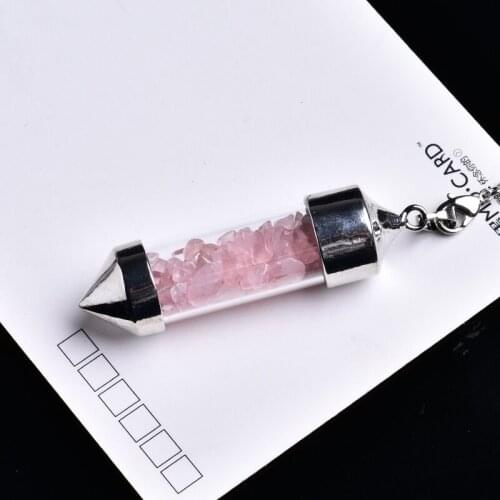 1PC Fashion Natural Crystal Mineral Ornaments Bullet Gravel Wishing Bottle Spiritual Yoga Divination Amulet Pendant DIY Gift