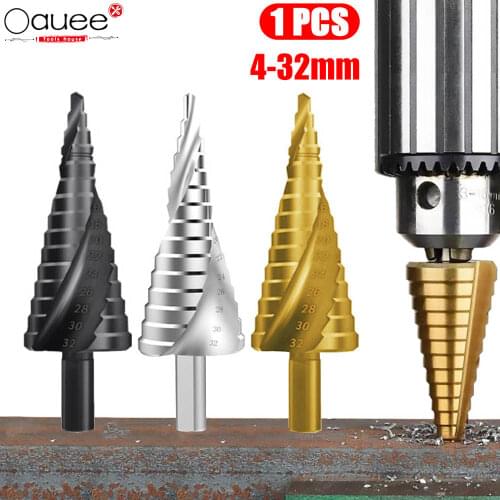 1Pcs 4-32mm HSS Spiral Grooved Titanium Coated Step Drill Bit High Speed Steel Metal Wood Hole Cutter Cone Drilling Tool