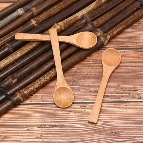 1X Wooden Round Bamboo Spoon Soup Tea Coffee Salt Spoon Kitchen Tools Cutlery