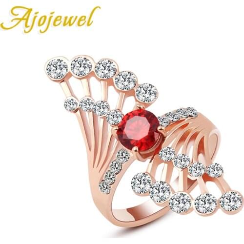 Ajojewel #6-9 New Trendy Rose Gold Color Jewelry AAA Red/Clear Crystal Angels Wing Ring For Women