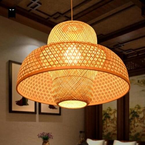 Bamboo Wicker Rattan Castte Shade Pendant Light Fixture Handmade Craft Meditation Rustic Hanging Ceiling Lamp Fittings Kitchen