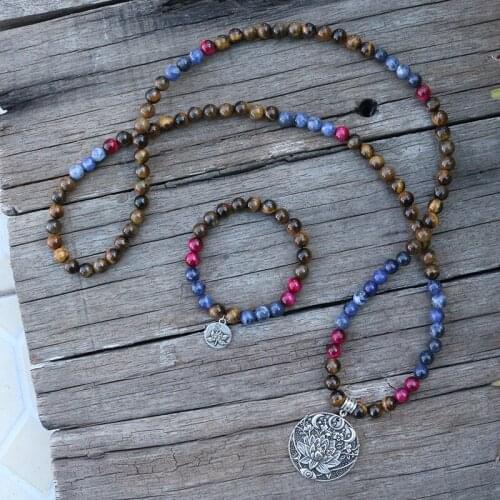 8mm Natural Stone Beads, Tigers Eye, Sodalite, Flower,JapaMala Sets, Spiritual Jewelry,Meditation, Inspirational, 108 Mala Beads