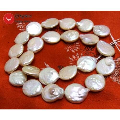 Qingmos Pink Freshwater Pearl Beads for Jewelry Making with 14-15mm Coin Natural Pearl Beads for Beadwork Strands 14"-los120