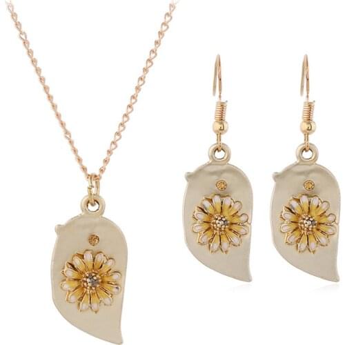 CRLEY 2019 Summer Unique Design Necklace Earrings Bridal Jewelry Sets Enamel Flower Engagement Wedding Accessories Dropshipping