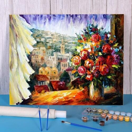 Flowers Jerusalem DIY Painting By Numbers Package Acrylic Paints 40*50 Oil Painting Decorative Paintings For Kids Wholesale