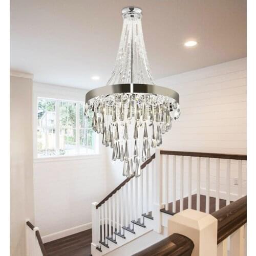 Duplex floor chandelier living room lamp simple villa headlight post-modern light luxury crystal staircase long chandelier